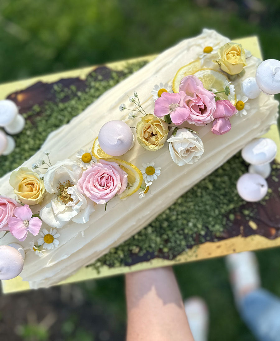 Raspberry Lemon Spring Log Cake
