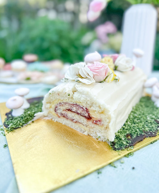 Raspberry Lemon Spring Log Cake